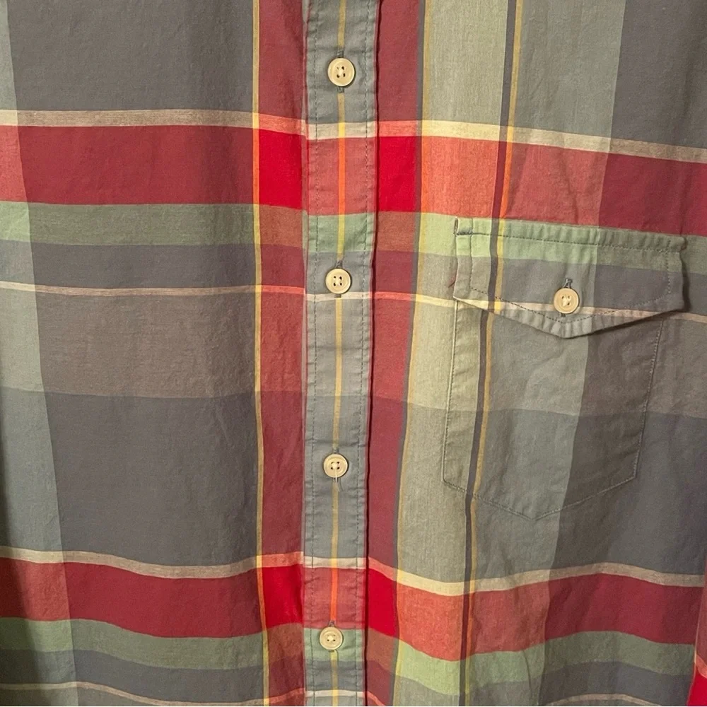 J. Crew Men's Blue Red Plaid India Cotton Slim Fit Button‎ Down Shirt Size L